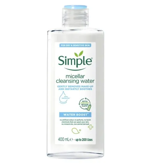 A close second in the Simple vs Bioderma micellar water comparison, the Simple Water Boost Micellar Cleansing Water.