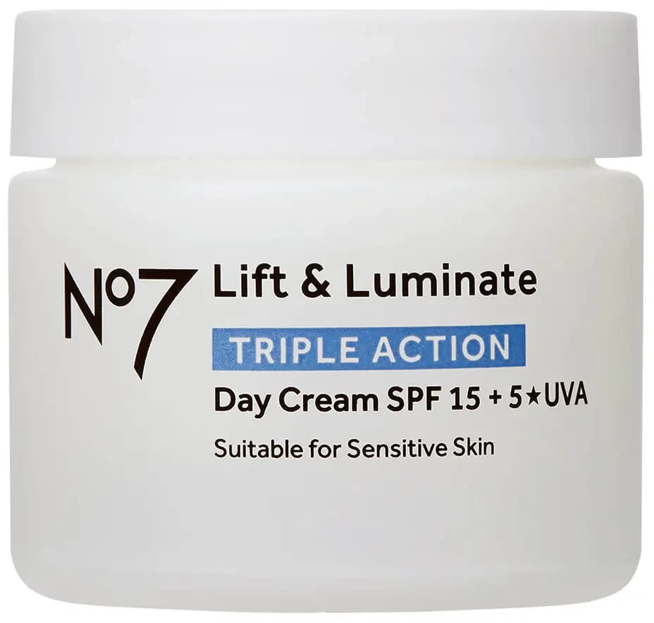 Lift & Luminate Triple Action Day Cream by No7, a triple-action day cream.