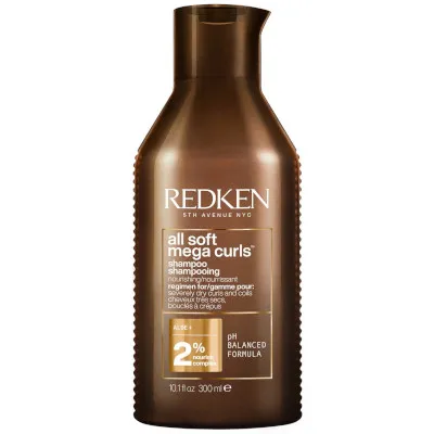A tied FEMMENORDIC's choice in the Redken All Soft vs All Soft Mega Curls comparison, the Redken All Soft Mega Curls Shampoo.