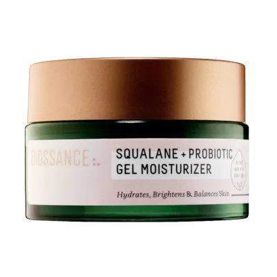 Squalane + Probiotic Gel Moisturizer by Biossance, a rich moisturizer with hyaluronic acid and ceramides to hydrate, plump and smooth skin.