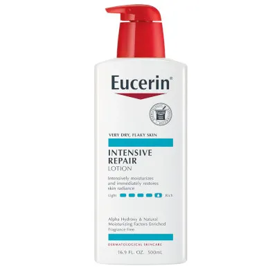 Intensive Repair Lotion by Eucerin; immediately restores skin’s radiance and delivers 24 hour hydration.