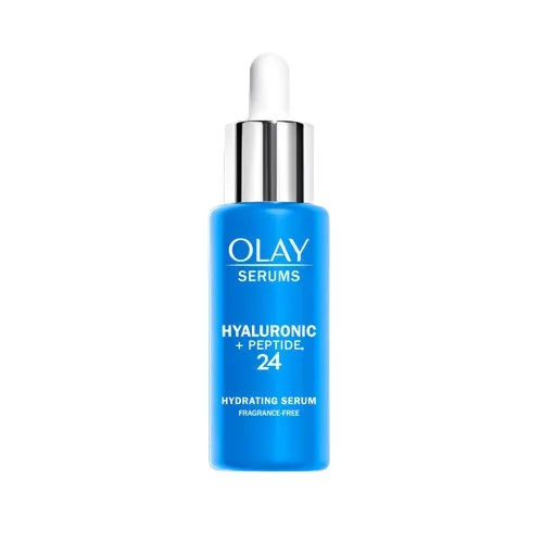 Regenerist Hyaluronic + Peptide 24 Serum by Olay, supercharged hydration.