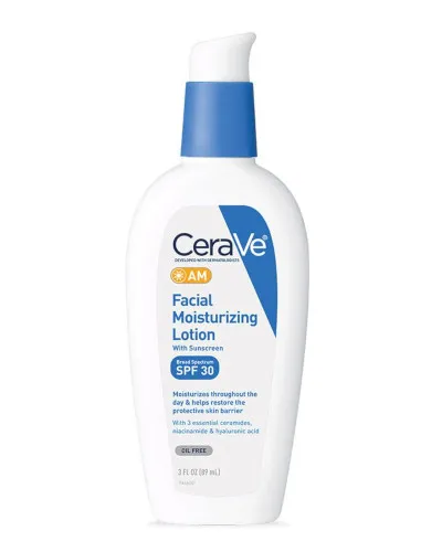 AM Facial Moisturizing Lotion by CeraVe, a non-comedogenic moisturizer with SPF.
