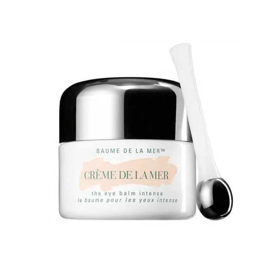 The Eye Balm Intense by La Mer; soothing balm diminishes the appearance of puffiness, smoothes the look of fine lines and wrinkles.