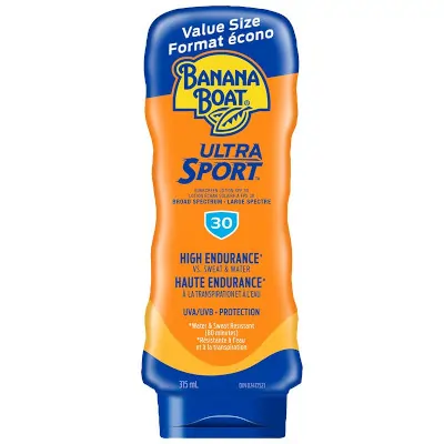 Ultra Sport Sunscreen Lotion by Banana Boat, superior endurance vs. sweat & water.