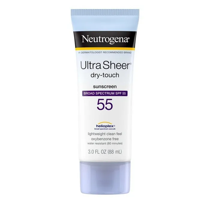 Ultra Sheer Dry-Touch Sunscreen by Neutrogena; lightweight, high SPF, oxybenzone-free sunscreen.