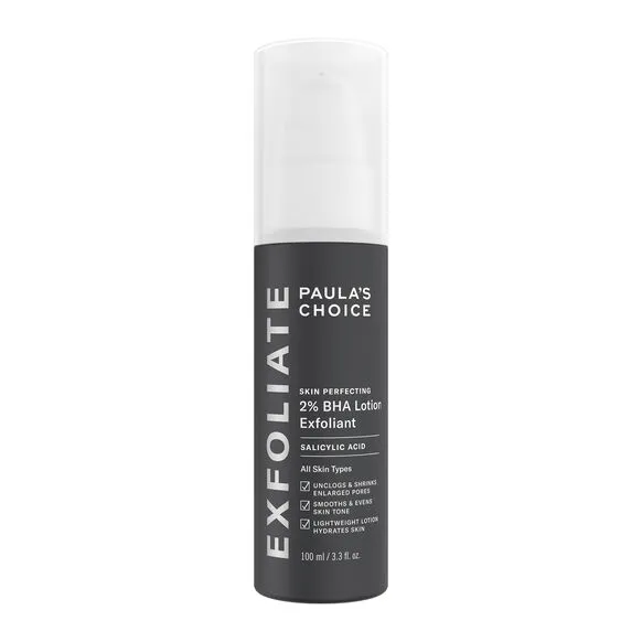 Skin Perfecting 2% BHA Liquid Exfoliant by Paula's Choice, fast absorbing liquid removes built-up dead skin cells and fights blackheads.