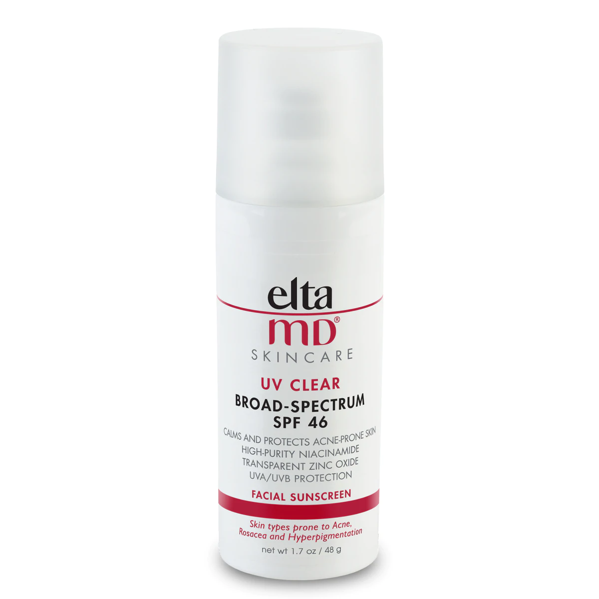 UV Clear Facial Sunscreen SPF 46 by Elta MD, calms and protects acne-prone skin.