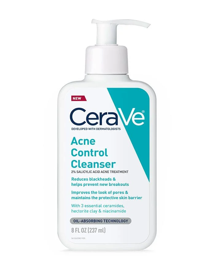 Acne Control Cleanser by CeraVe, 2% salicylic acid acne treatment.
