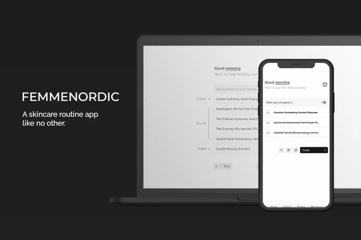 Free online FEMMENORDIC Skincare Routine App on laptop and mobile.