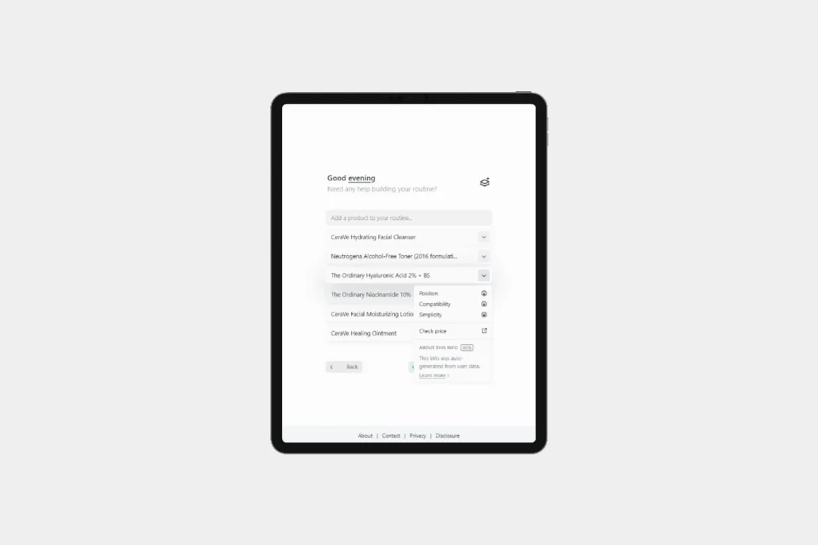 Free online FEMMENORDIC Skincare Routine App on tablet.