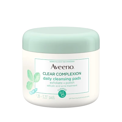 FEMMENORDIC's choice in the Aveeno vs CeraVe for acne comparison, the Aveeno Clear Complexion Exfoliating Pads