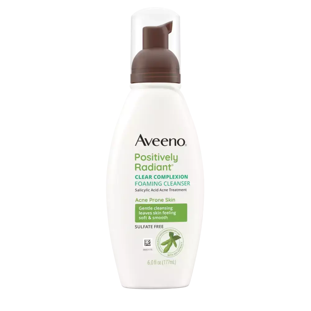 Clear Complexion Foaming Cleanser by Aveeno, oil-free daily foaming acne facial cleanser.