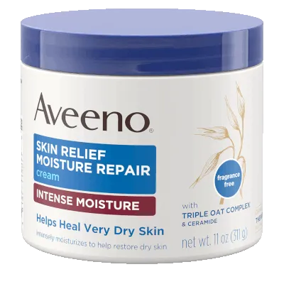Skin Relief Moisturizing Cream by Aveeno, a soothing cream to safely nourish and heal delicate skin.