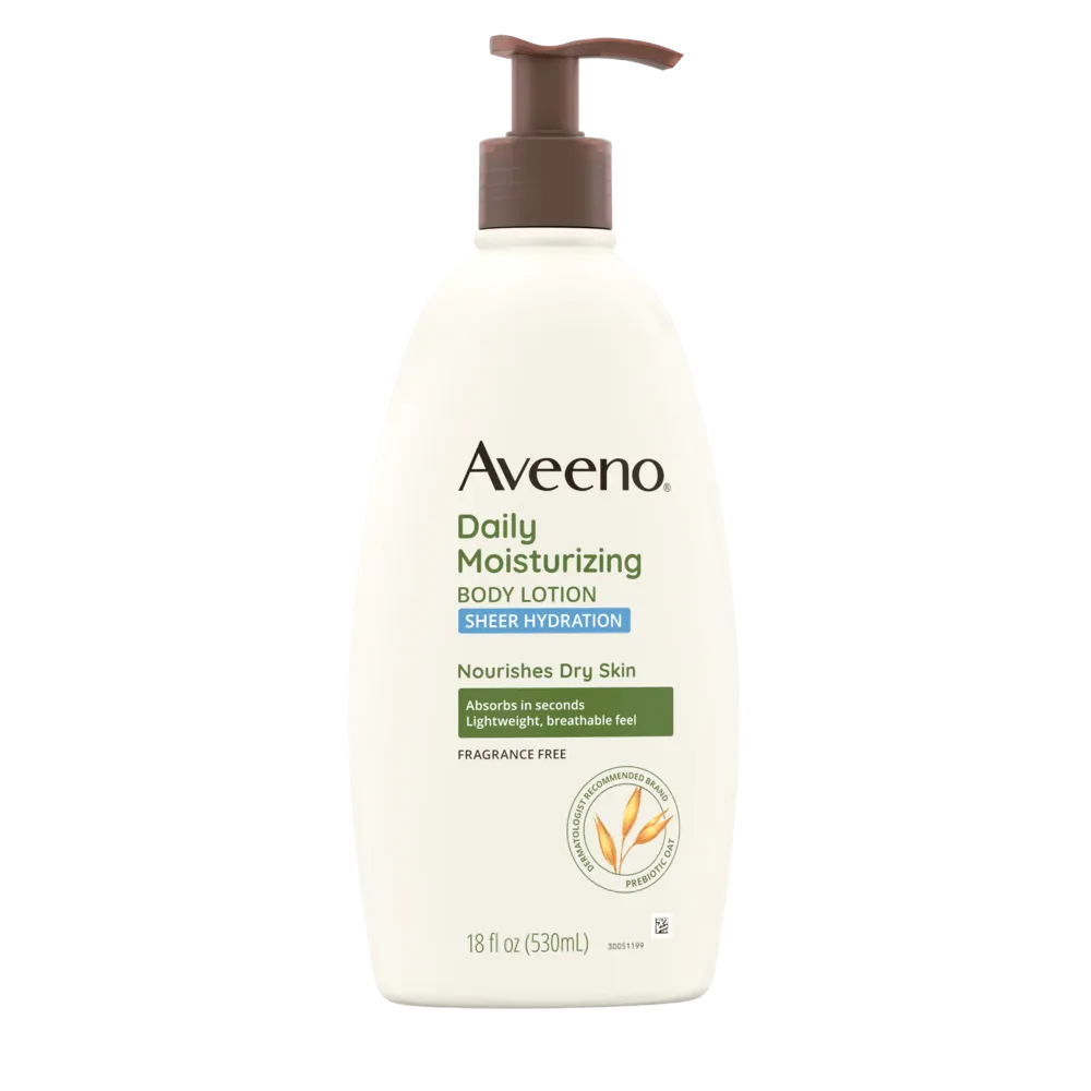 Daily Moisturizing Sheer Hydration Body Lotion by Aveeno, nourishes dry skin.
