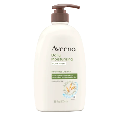 Daily Moisturizing Body Wash by Aveeno, a nourishing cleanser formulated with soothing prebiotic oat and calming feverfew.