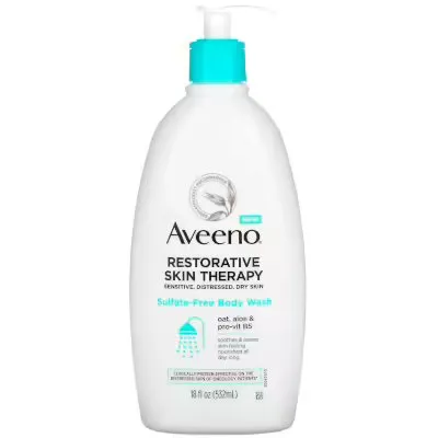 FEMMENORDIC's choice in the Dove vs Aveeno comparison, the Aveeno Restorative Skin Therapy Body Wash