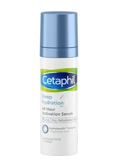 Deep Hydration 48 Hour Activation Serum by Cetaphil, instantly absorbs to deeply replenish skin.