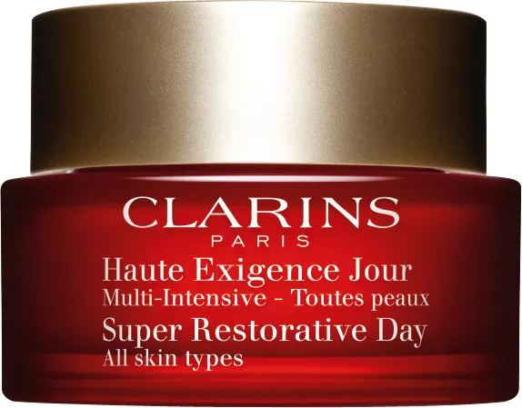 Best-selling Super Restorative Day Cream from Clarins, the best luxury French skincare brand.