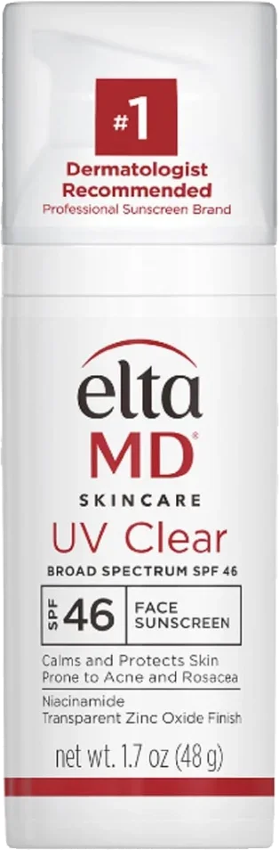 UV Clear Facial Sunscreen SPF 46 by Elta MD, calms and protects acne-prone skin.