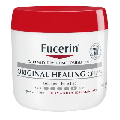 A tied FEMMENORDIC's choice in the Aquaphor vs Eucerin comparison, the Original Healing Cream by Eucerin