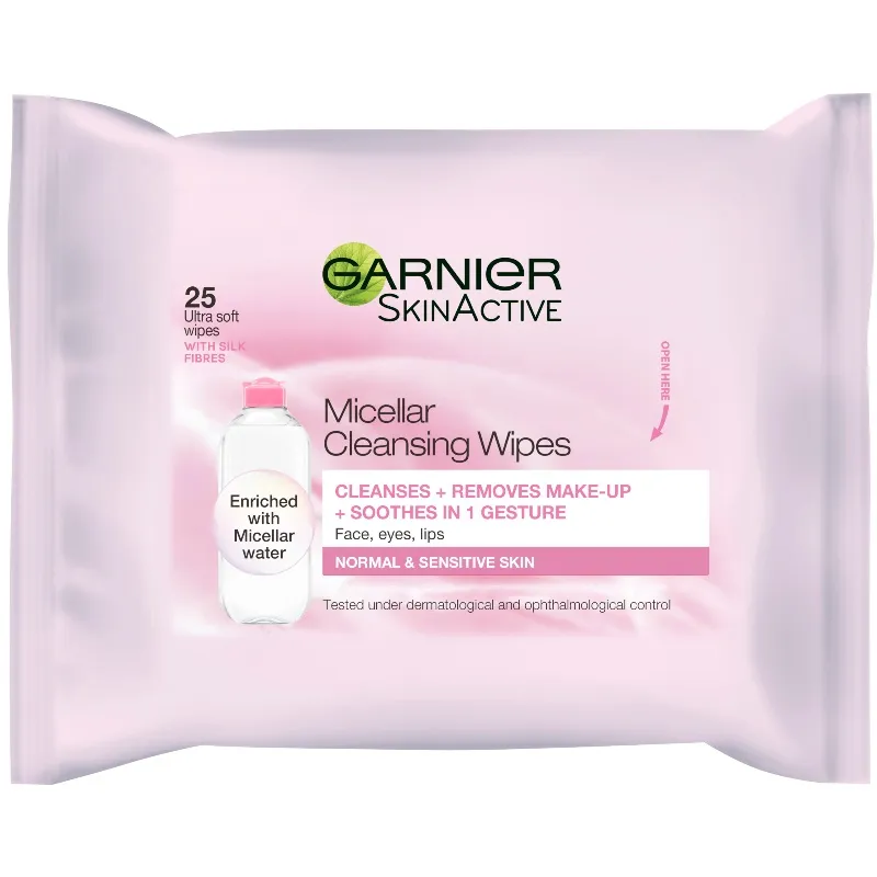 A close second in the Bioderma vs Garnier makeup wipes comparison, the Garnier SkinActive Micellar Cleansing Wipes.