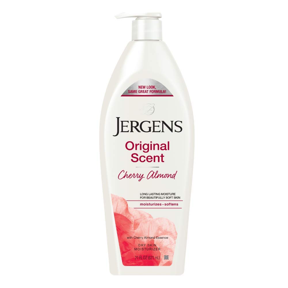 A tied FEMMENORDIC's choice in the Jergens vs Vaseline lotion comparison, the Jergens Original Scent Cherry Almond Lotion.