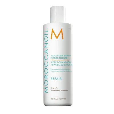 A tied FEMMENORDIC's choice in the Olaplex vs Moroccan oil conditioner comparison, the Moroccan Oil Moisture Repair Conditioner.