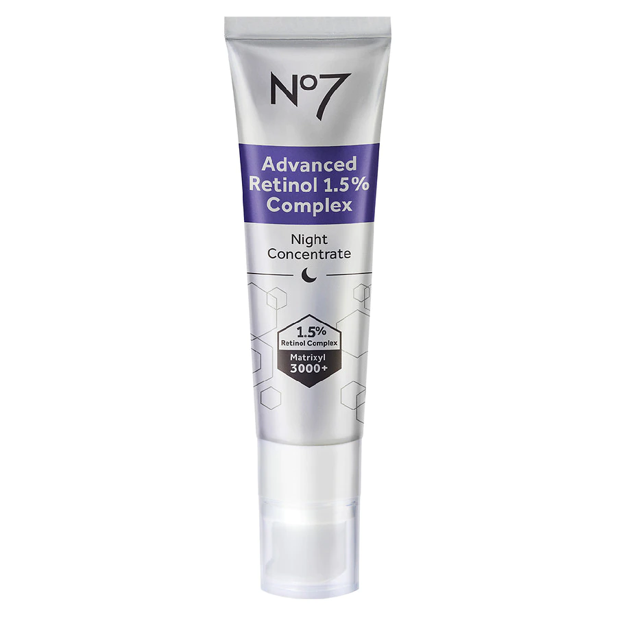 Advanced Retinol 1.5% Complex by No7; this supercharged concentrate actively targets the visible sign of ageing and dullness to kick start surface skin renewal.