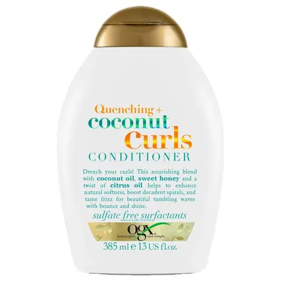 A tied FEMMENORDIC's choice in the Shea Moisture vs OGX conditioner comparison, the OGX Quenching + Coconut Curls Conditioner.