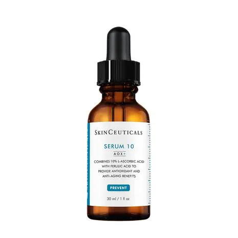 Serum 10 AOX+ by SkinCeuticals, a daytime introductory vitamin C serum for sensitive skin that offers environmental protection and improves the appearance of aging.