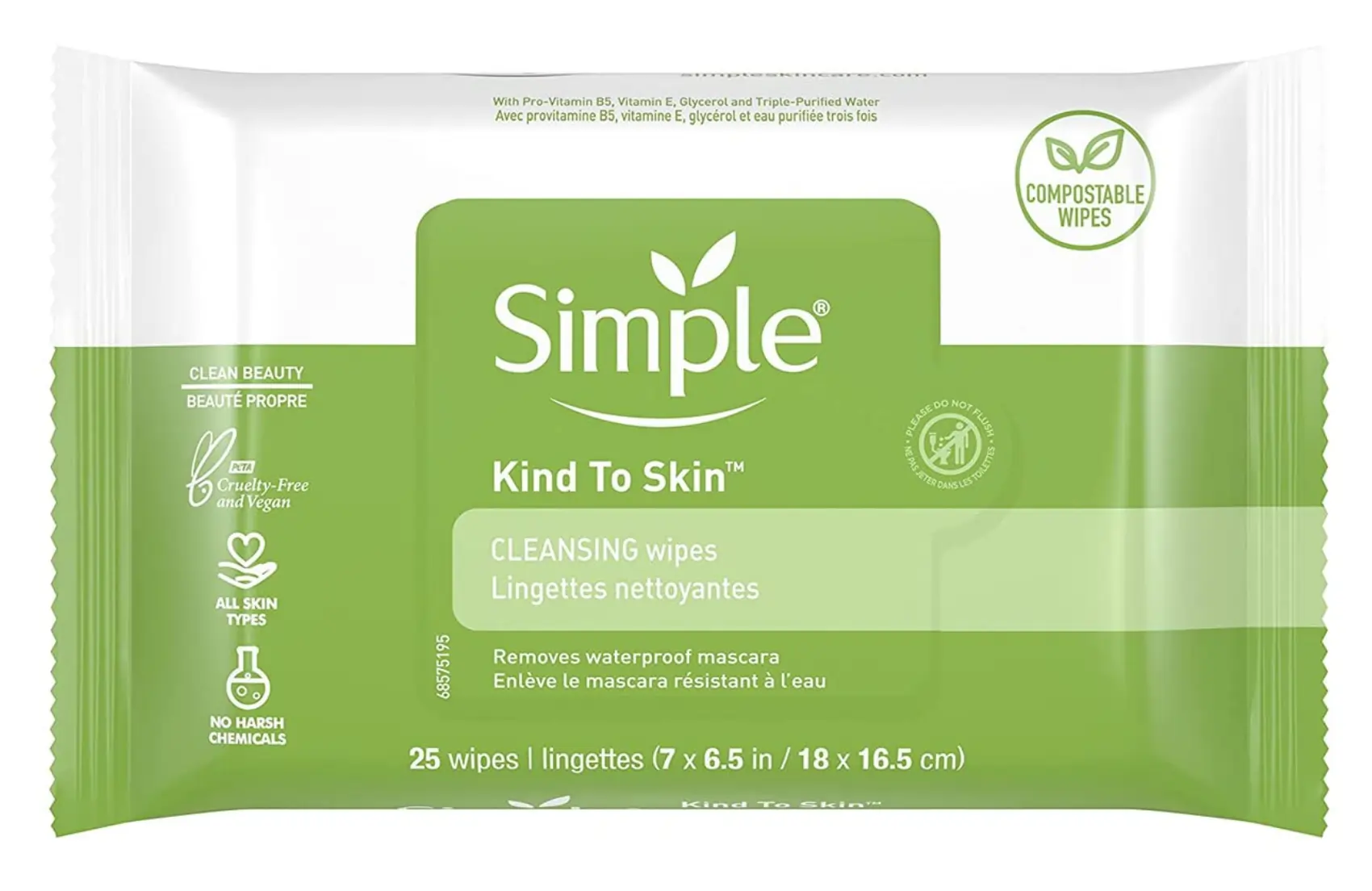 A close second in the Bioderma vs Simple makeup wipes comparison, the Simple Cleansing Facial Wipes.