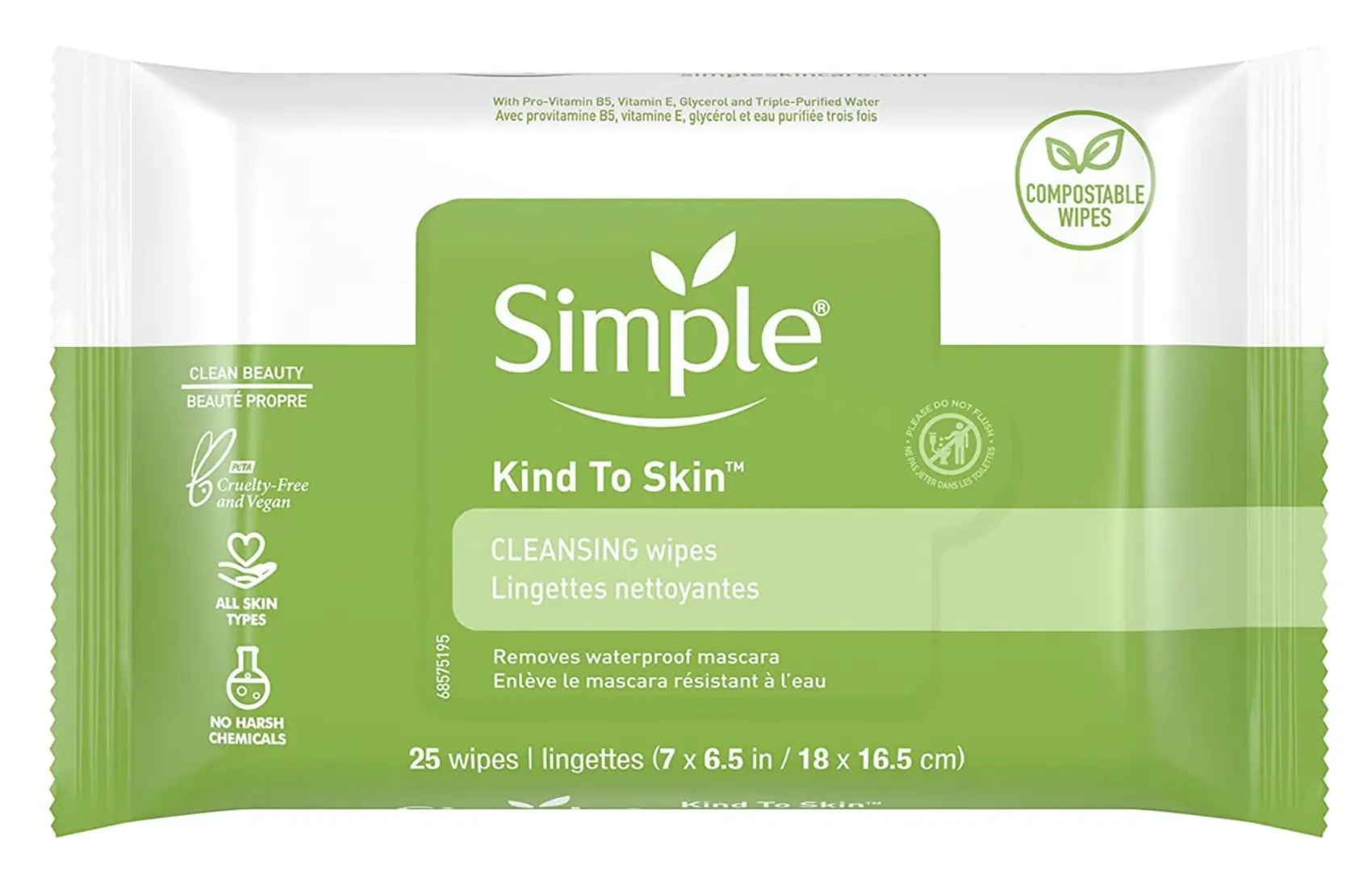 Cleansing Facial Wipes by Simple, micellar water infused makeup wipes, Simple wipes made from softer-than-silk fibres, gentle cleansers, triple purified water and skin-loving ingredients.
